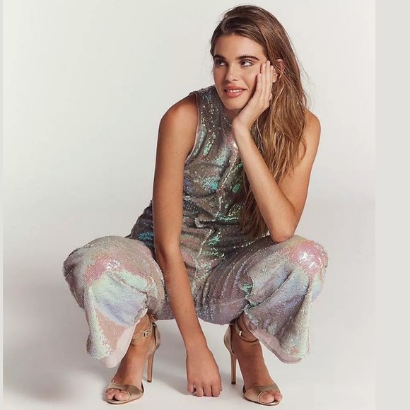 Free People Starbright sequin blush jumpsuit - Picture 3 of 11